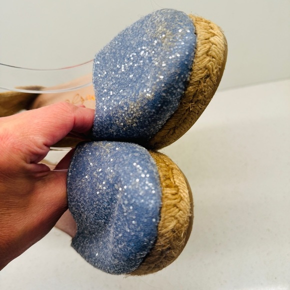 Gaimo Espadrille Wedge Leather Blue Sparkle Ankle Strap Heel Sandals Spain Sz 40 - Picture 10 of 15